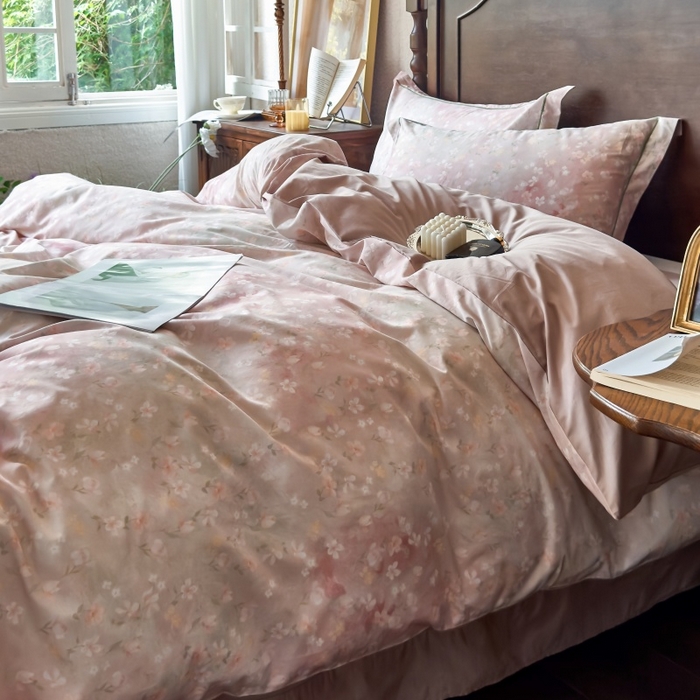 91家纺网 家纺一手货源 找家纺 由丽家纺 2025年5月柔棉全棉纯棉数码印花床单床笠款四件套（控价券后199起） 云梦海棠