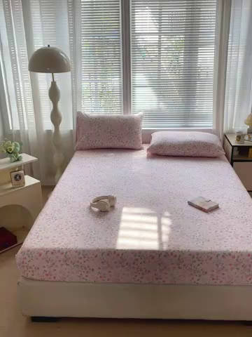 91家纺网 家纺一手货源 找家纺  2025新款母婴级ins小清新双层纱印花床笠床垫保护罩枕套三件套 华梦