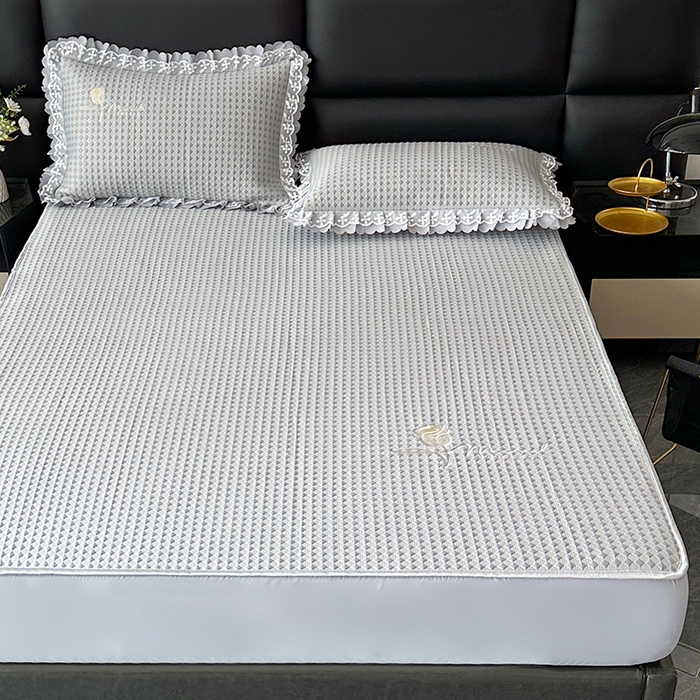 91家纺网 家纺一手货源 找家纺 代芙家纺 2025新款PE凉感软凉席床笠款三件套 灰色