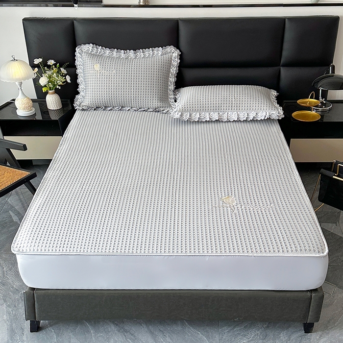 91家纺网 家纺一手货源 找家纺 代芙家纺 2025新款PE凉感软凉席床笠款三件套 灰色