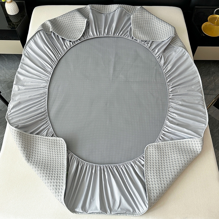 91家纺网 家纺一手货源 找家纺 代芙家纺 2025新款PE凉感软凉席床笠款三件套 灰色