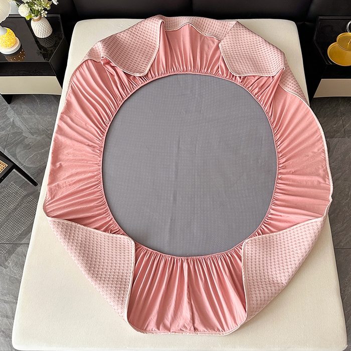 91家纺网 家纺一手货源 找家纺 代芙家纺 2025新款PE凉感软凉席床笠款三件套 粉色