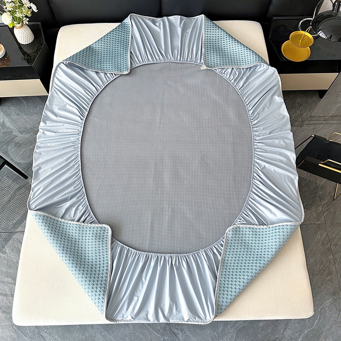 91家纺网 家纺一手货源 找家纺 代芙家纺 2025新款PE凉感软凉席床笠款三件套 蓝色