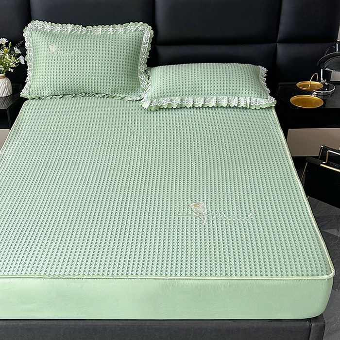 91家纺网 家纺一手货源 找家纺 代芙家纺 2025新款PE凉感软凉席床笠款三件套 绿色