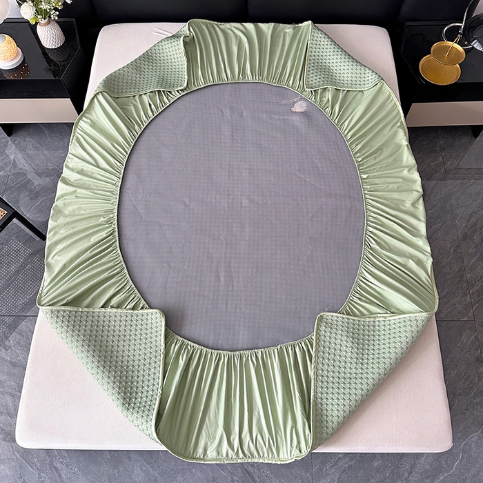 91家纺网 家纺一手货源 找家纺 代芙家纺 2025新款PE凉感软凉席床笠款三件套 绿色