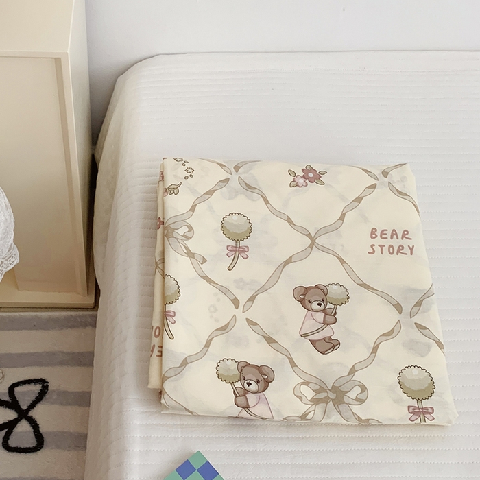 91家纺网 家纺一手货源 找家纺 柚可家居 2024新款活性印花小熊系列单被套 爱心小熊