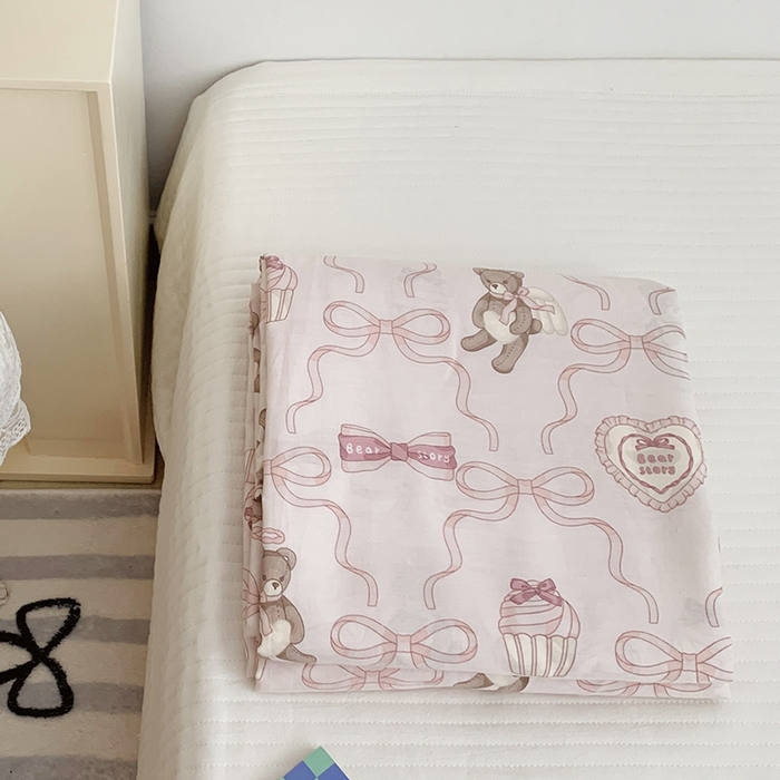 91家纺网 家纺一手货源 找家纺 柚可家居 2024新款活性印花小熊系列单被套 丝带小熊