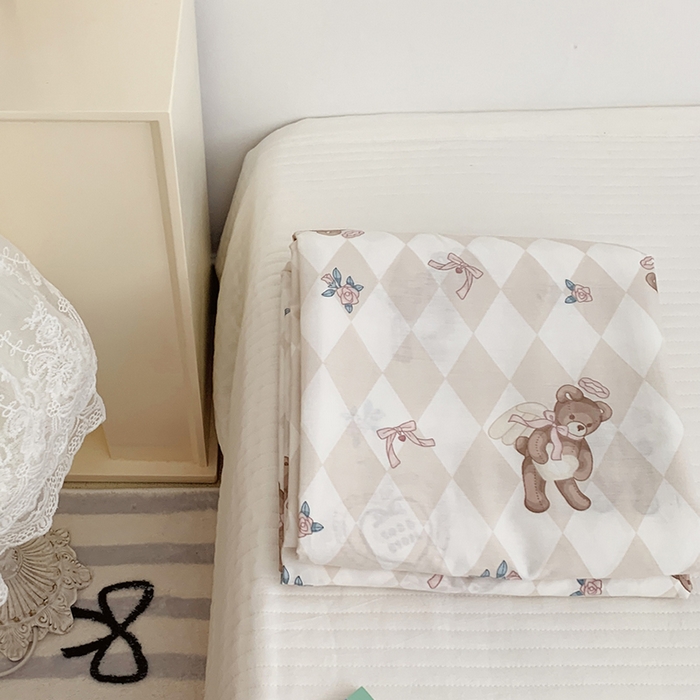 91家纺网 家纺一手货源 找家纺 柚可家居 2024新款活性印花小熊系列单被套 天使小熊