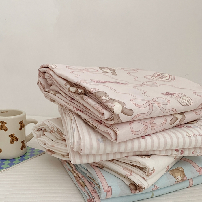 91家纺网 家纺一手货源 找家纺 柚可家居 2024新款活性印花小熊系列单被套 爱心小熊