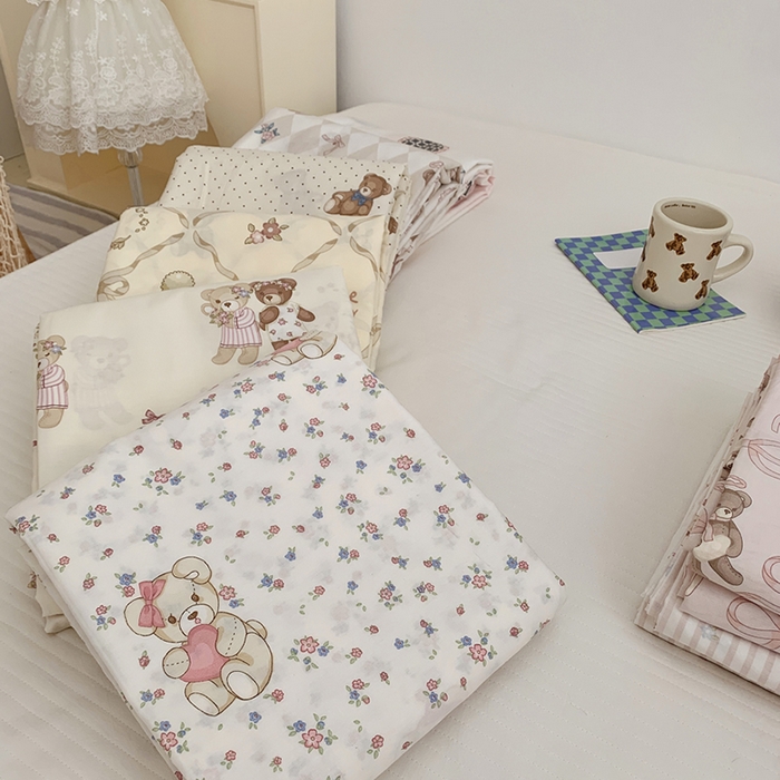 91家纺网 家纺一手货源 找家纺 柚可家居 2024新款活性印花小熊系列单被套 丝带小熊