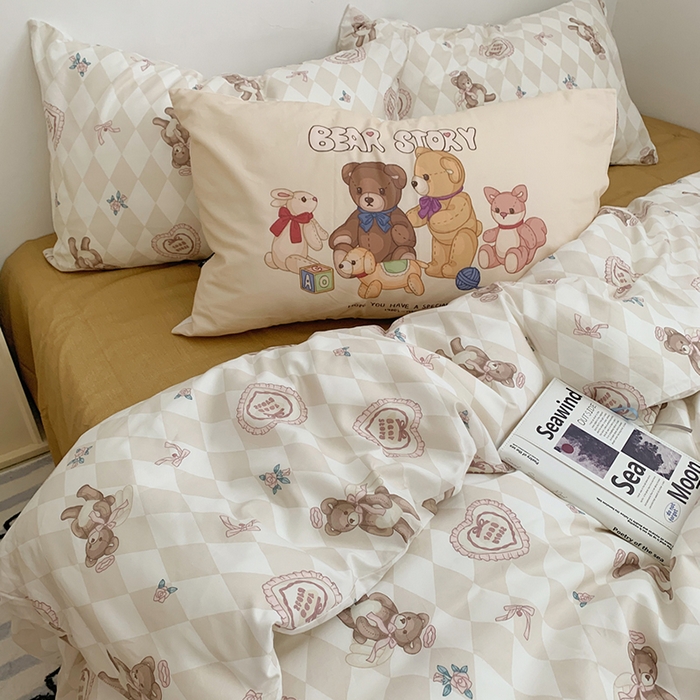 91家纺网 家纺一手货源 找家纺 柚可家居 2024新款活性印花小熊系列单被套 天使小熊