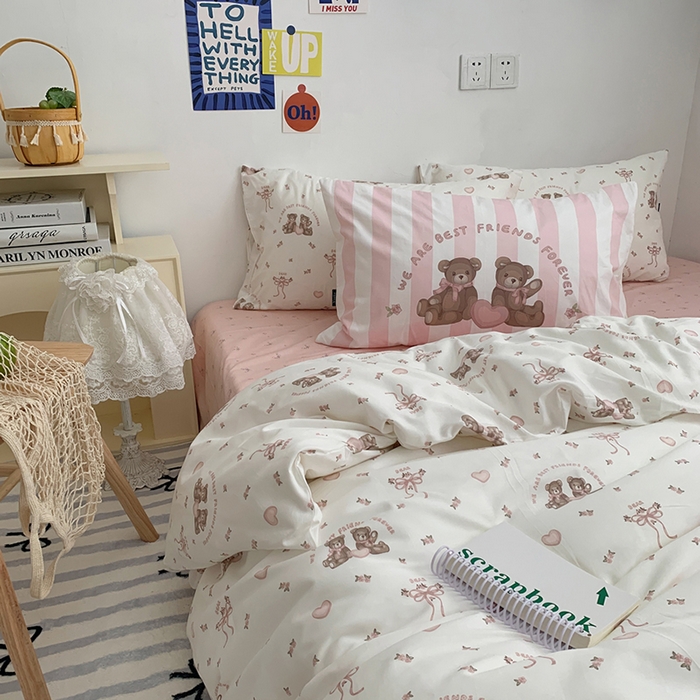 91家纺网 家纺一手货源 找家纺 柚可家居 2024新款活性印花小熊系列单被套 恋爱小熊