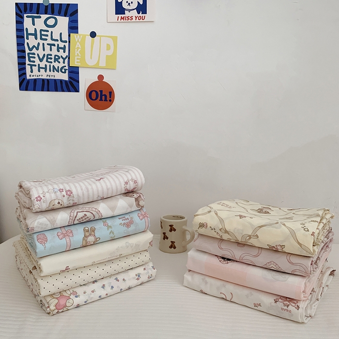 91家纺网 家纺一手货源 找家纺 柚可家居 2024新款活性印花小熊系列单被套 碎花小熊