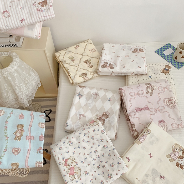 91家纺网 家纺一手货源 找家纺 柚可家居 2024新款活性印花小熊系列单被套 碎花小熊