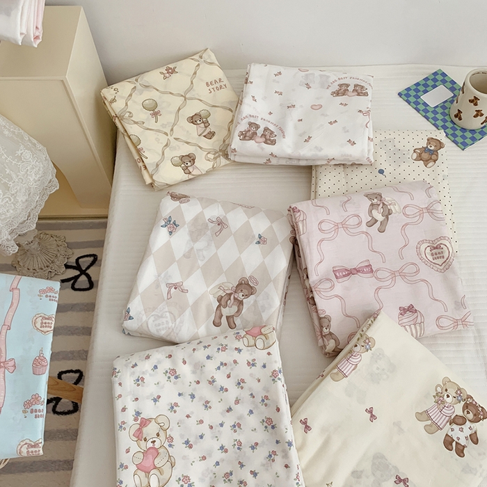 91家纺网 家纺一手货源 找家纺 柚可家居 2024新款活性印花小熊系列单被套 碎花小熊