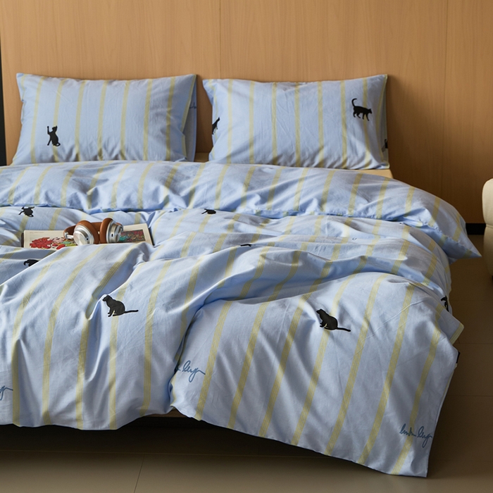 91家纺网 家纺一手货源 找家纺 柚可家居 2024新款活性印花多巴胺系列单被套 蓝夜猫