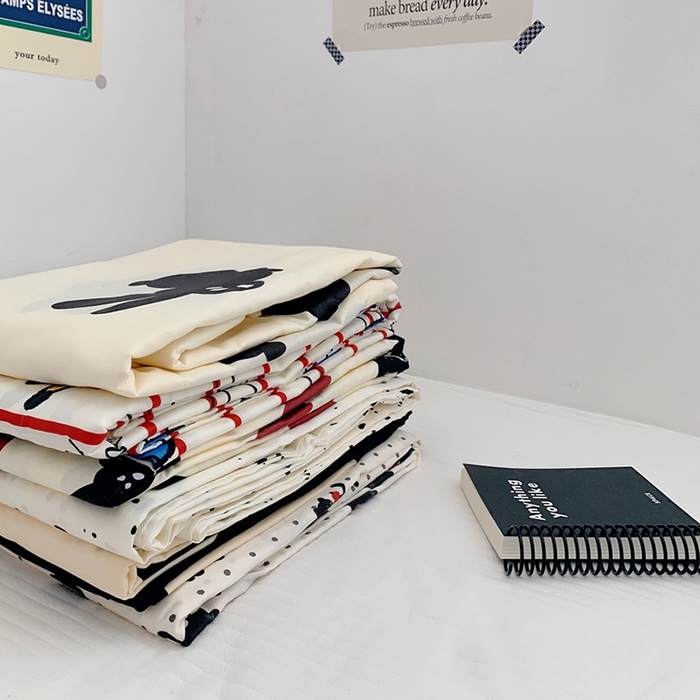 91家纺网 家纺一手货源 找家纺 柚可家居 2024新款活性印花黑白系列单被套2 TUTU兔