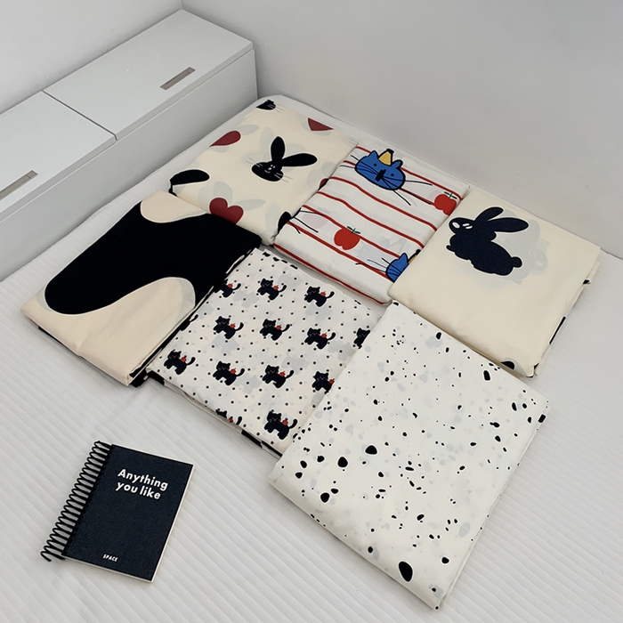 91家纺网 家纺一手货源 找家纺 柚可家居 2024新款活性印花黑白系列单被套2 TUTU兔