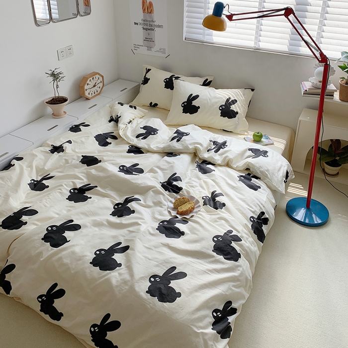 91家纺网 家纺一手货源 找家纺 柚可家居 2024新款活性印花黑白系列单被套2 TUTU兔