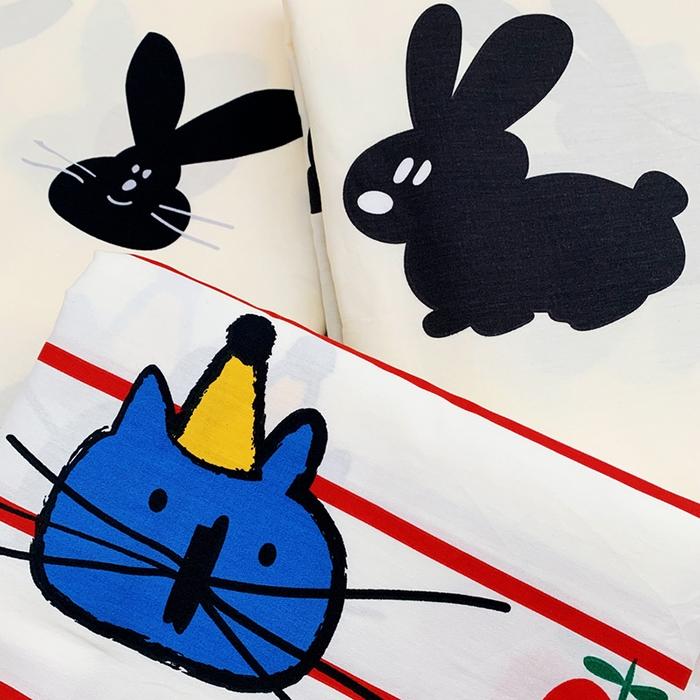 91家纺网 家纺一手货源 找家纺 柚可家居 2024新款活性印花黑白系列单被套2 爱心兔