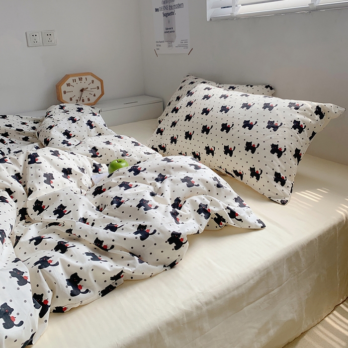 91家纺网 家纺一手货源 找家纺 柚可家居 2024新款活性印花黑白系列单被套2 苹果蓝猫