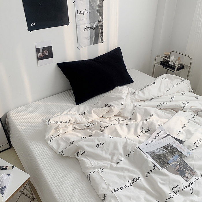 91家纺网 家纺一手货源 找家纺 柚可家居 2024新款40支全棉斜纹活性印花单被套 英文信单被套