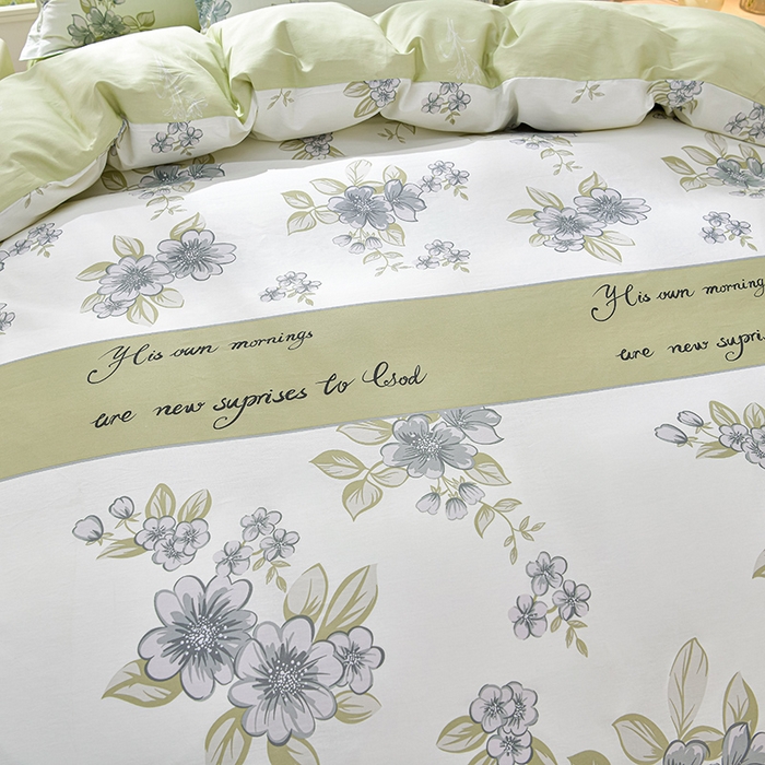 91家纺网 家纺一手货源 找家纺 绘萱家居 2025新款100%全棉床裙款斜纹印花四件套 悠然