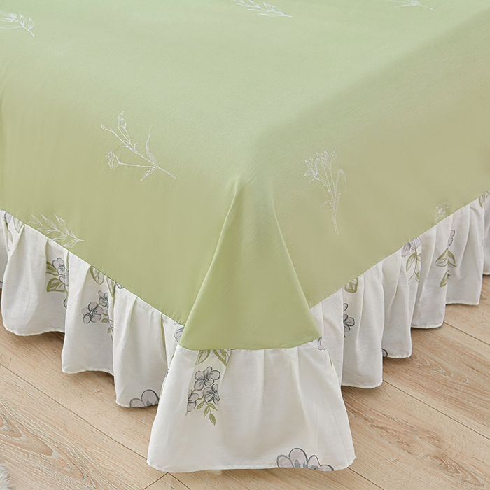 91家纺网 家纺一手货源 找家纺 绘萱家居 2025新款100%全棉床裙款斜纹印花四件套 悠然