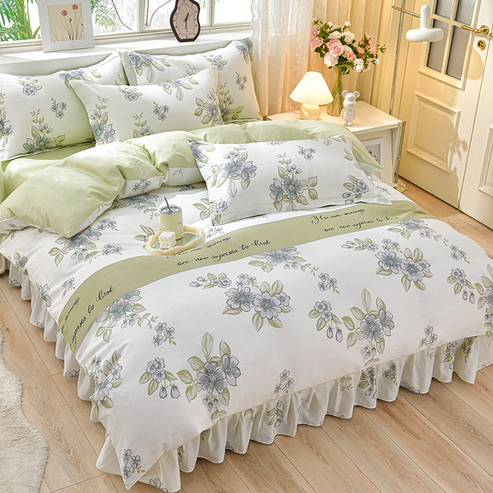 绘萱家居 2025新款100%全棉床裙款斜纹印花四件套 悠然