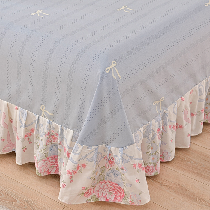 91家纺网 家纺一手货源 找家纺 绘萱家居 2025新款100%全棉床裙款斜纹印花四件套 优雅恋人