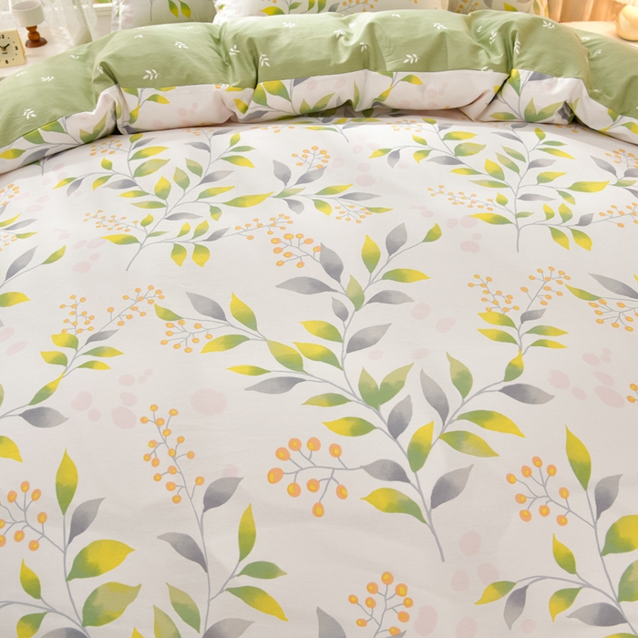 91家纺网 家纺一手货源 找家纺 绘萱家居 2025新款100%全棉床裙款斜纹印花四件套 叶之恋