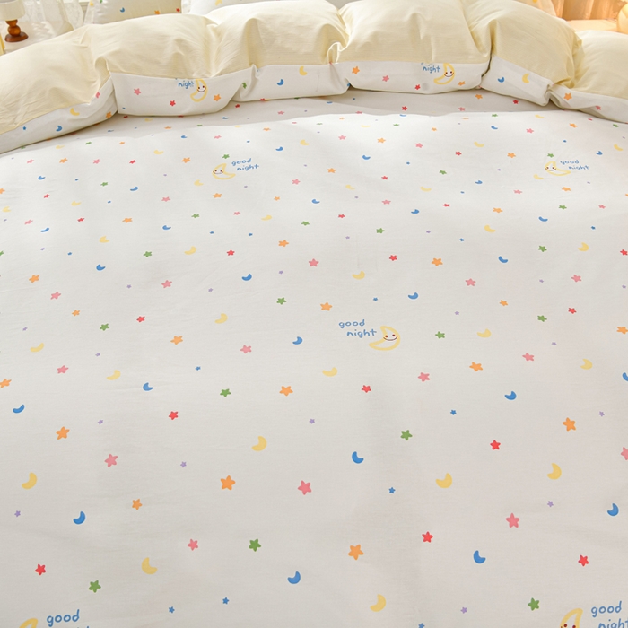 91家纺网 家纺一手货源 找家纺 绘萱家居 2025新款100%全棉床裙款斜纹印花四件套 星光灿烂