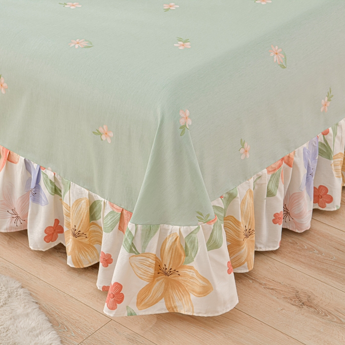 91家纺网 家纺一手货源 找家纺 绘萱家居 2025新款100%全棉床裙款斜纹印花四件套 温情初夏