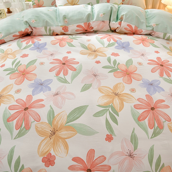 91家纺网 家纺一手货源 找家纺 绘萱家居 2025新款100%全棉床裙款斜纹印花四件套 温情初夏