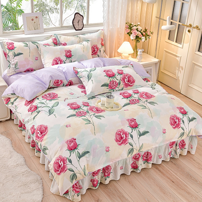 绘萱家居 2025新款100%全棉床裙款斜纹印花四件套 三生三世