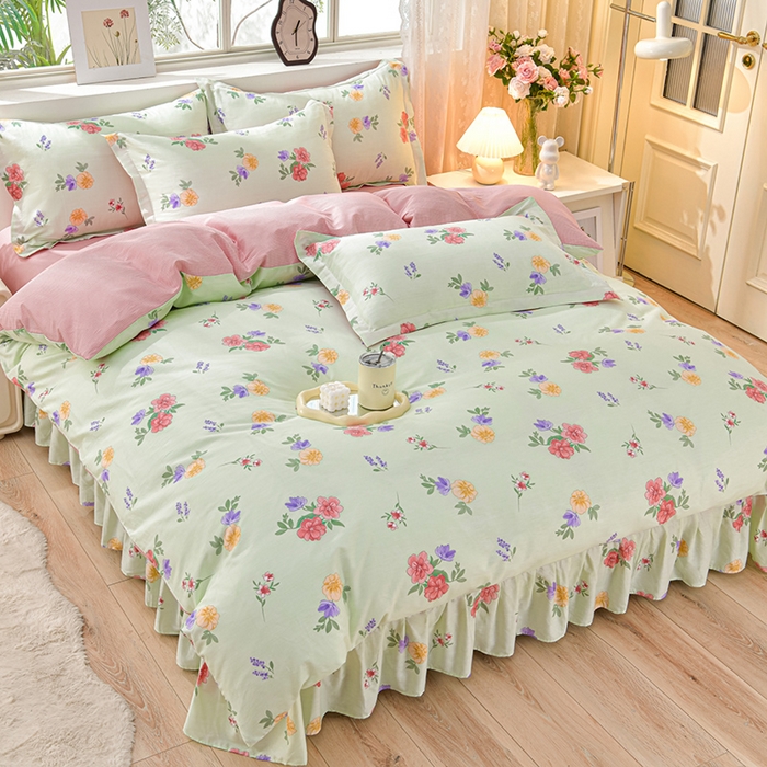 绘萱家居 2025新款100%全棉床裙款斜纹印花四件套 千姿百媚