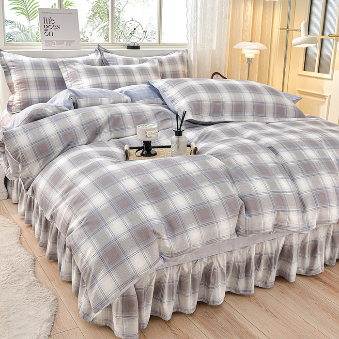 91家纺网 家纺一手货源 找家纺 绘萱家居 2025新款100%全棉床裙款斜纹印花四件套 品格