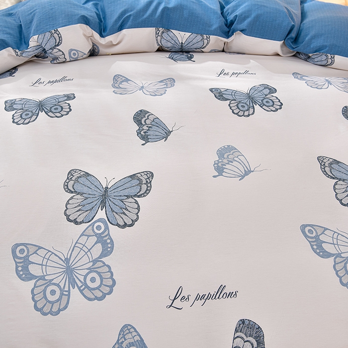 91家纺网 家纺一手货源 找家纺 绘萱家居 2025新款100%全棉床裙款斜纹印花四件套 翩翩蝴蝶