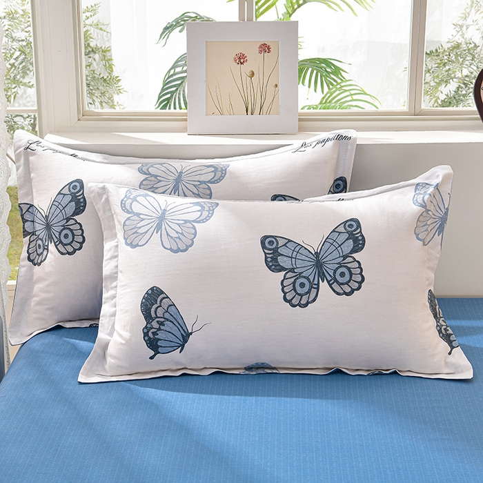 91家纺网 家纺一手货源 找家纺 绘萱家居 2025新款100%全棉床裙款斜纹印花四件套 翩翩蝴蝶