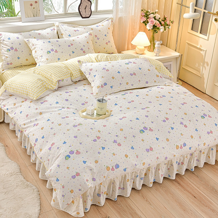 绘萱家居 2025新款100%全棉床裙款斜纹印花四件套 南瓜派对