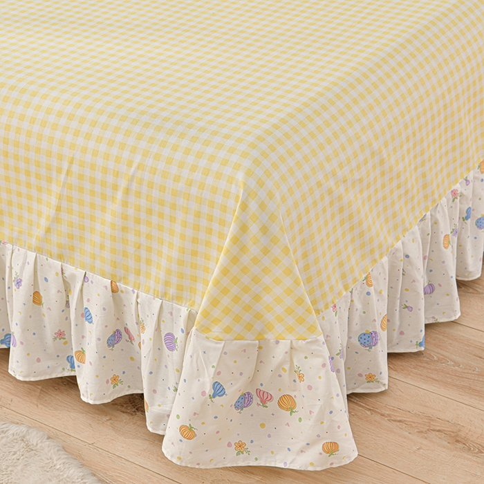 91家纺网 家纺一手货源 找家纺 绘萱家居 2025新款100%全棉床裙款斜纹印花四件套 南瓜派对