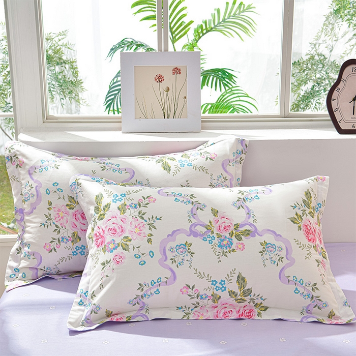 91家纺网 家纺一手货源 找家纺 绘萱家居 2025新款100%全棉床裙款斜纹印花四件套 沐雅之风