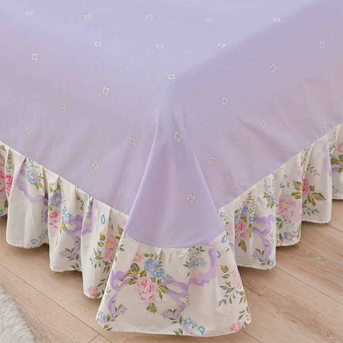 91家纺网 家纺一手货源 找家纺 绘萱家居 2025新款100%全棉床裙款斜纹印花四件套 沐雅之风