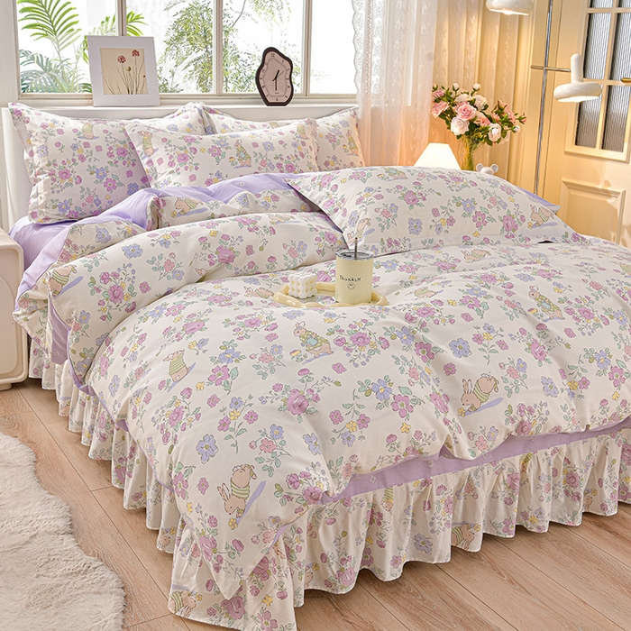 91家纺网 家纺一手货源 找家纺 （总）绘萱家居 2025新款100%全棉床裙款斜纹印花四件套