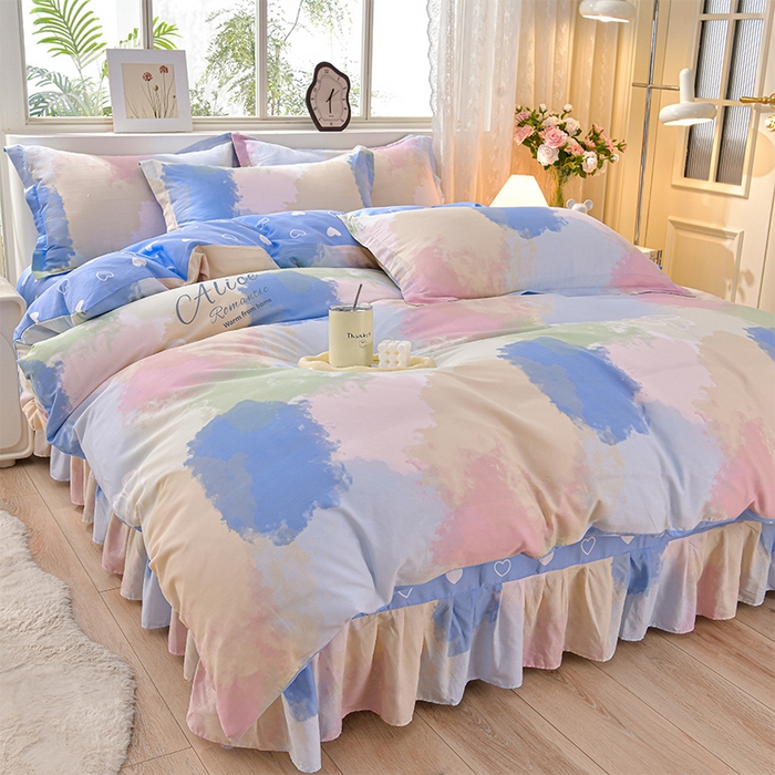 91家纺网 家纺一手货源 找家纺 （总）绘萱家居 2025新款100%全棉床裙款斜纹印花四件套