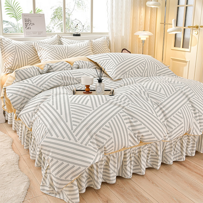 91家纺网 家纺一手货源 找家纺 （总）绘萱家居 2025新款100%全棉床裙款斜纹印花四件套