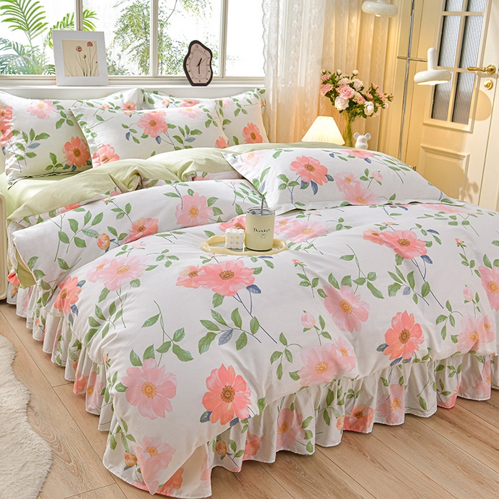 91家纺网 家纺一手货源 找家纺 （总）绘萱家居 2025新款100%全棉床裙款斜纹印花四件套