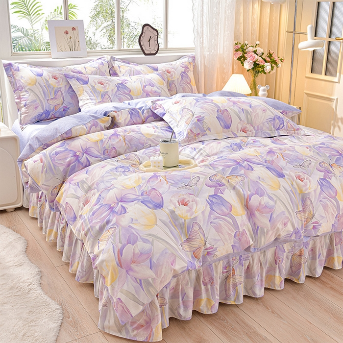 91家纺网 家纺一手货源 找家纺 （总）绘萱家居 2025新款100%全棉床裙款斜纹印花四件套