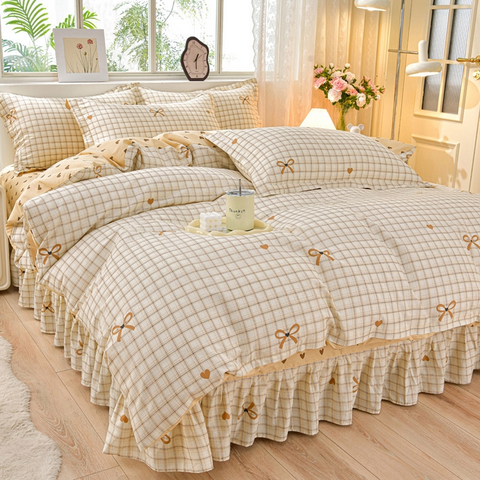 91家纺网 家纺一手货源 找家纺 （总）绘萱家居 2025新款100%全棉床裙款斜纹印花四件套