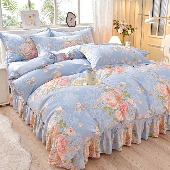 91家纺网 家纺一手货源 找家纺 （总）绘萱家居 2025新款100%全棉床裙款斜纹印花四件套